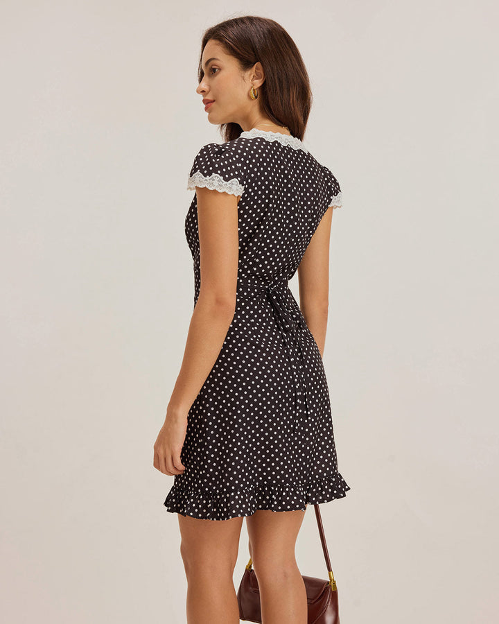 Black Polka Dot V-Neck Mini Dress