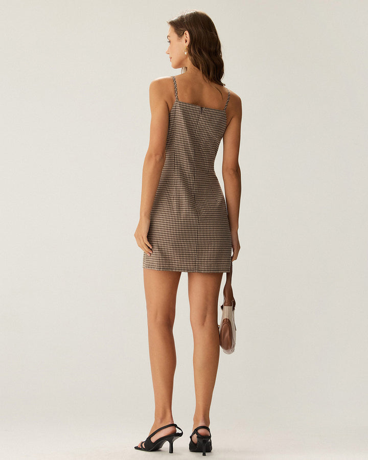 Brown Plaid Slip Mini Dress