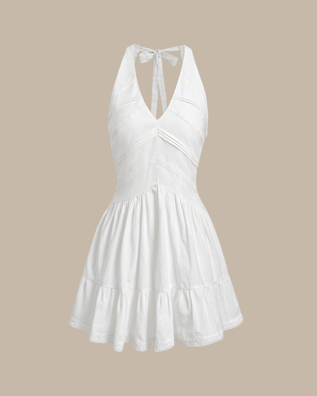 White V Neck Pleated Backless Mini Dress