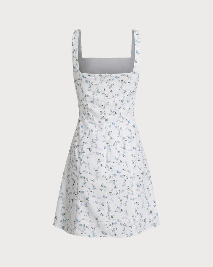 White Floral Square Neck Slip Mini Dress