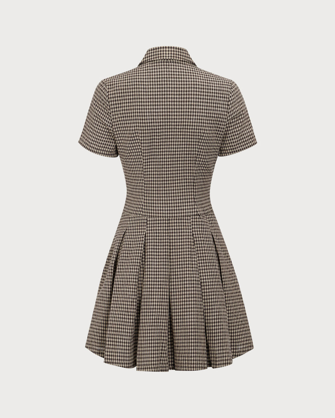 Brown Plaid Lapel Pleated Mini Dress