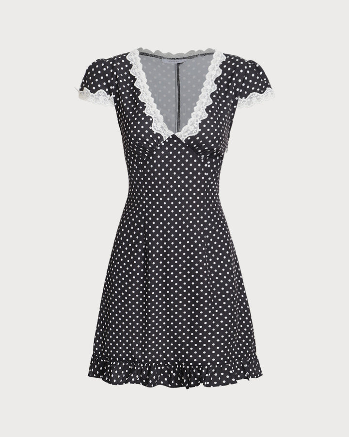Black Polka Dot V-Neck Mini Dress